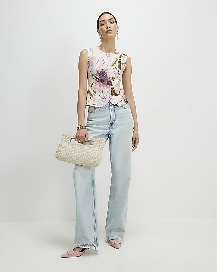 Pink Linen Blend Floral Waistcoat