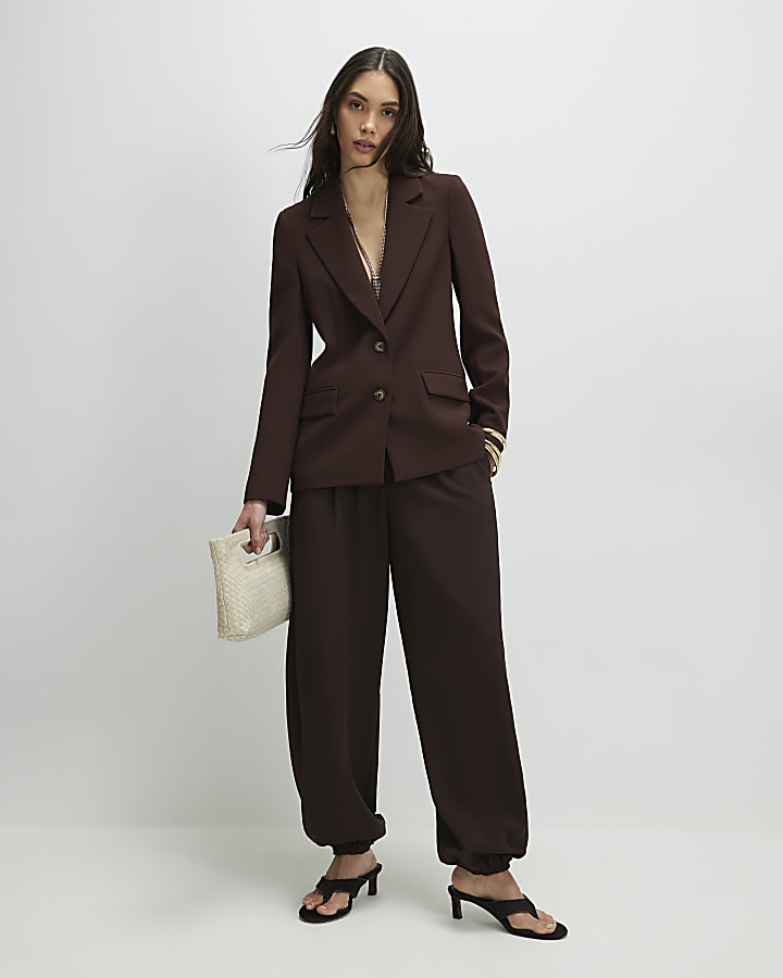 Brown Long Sleeve Single Breasted Blazer