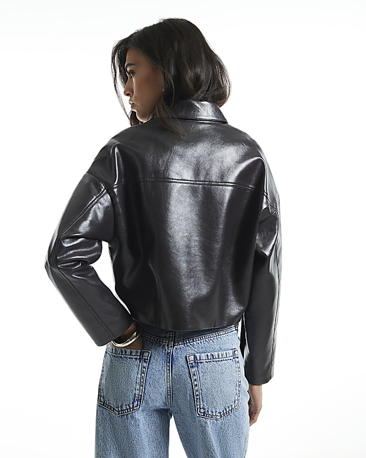 Purple Faux Leather Ovoid Sleeve Jacket