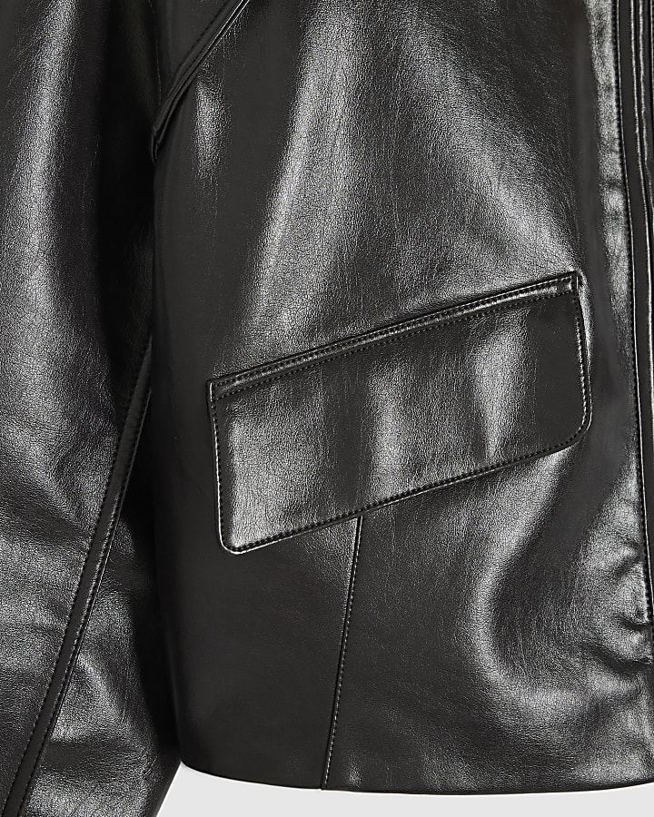 Purple Faux Leather Ovoid Sleeve Jacket