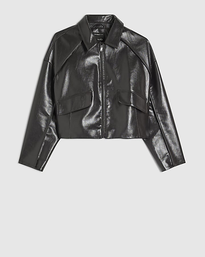 Purple Faux Leather Ovoid Sleeve Jacket