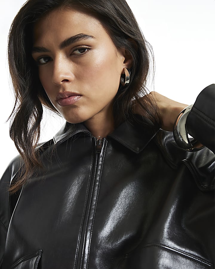 Purple Faux Leather Ovoid Sleeve Jacket