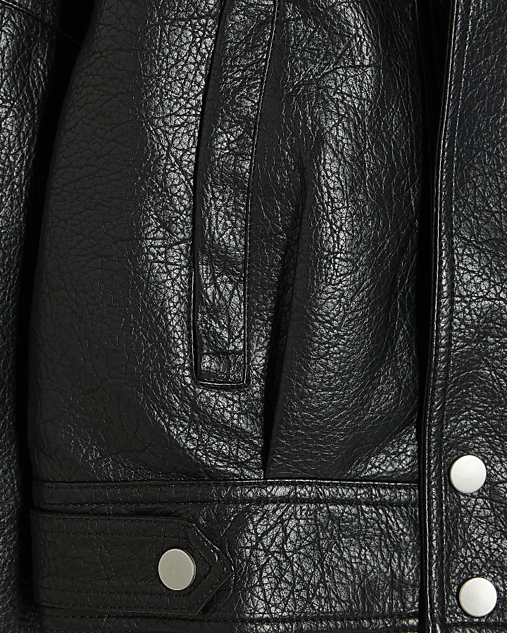 Black Faux Leather Zip Through Jacket