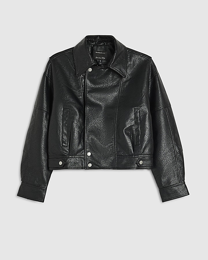 Black Faux Leather Zip Through Jacket