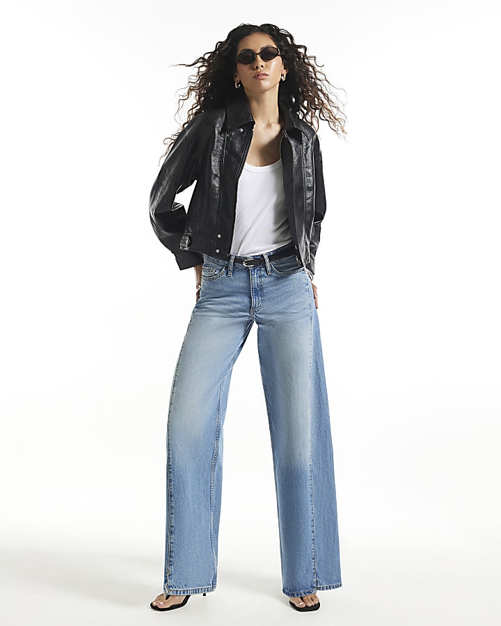 Black Faux Leather Zip Through Jacket