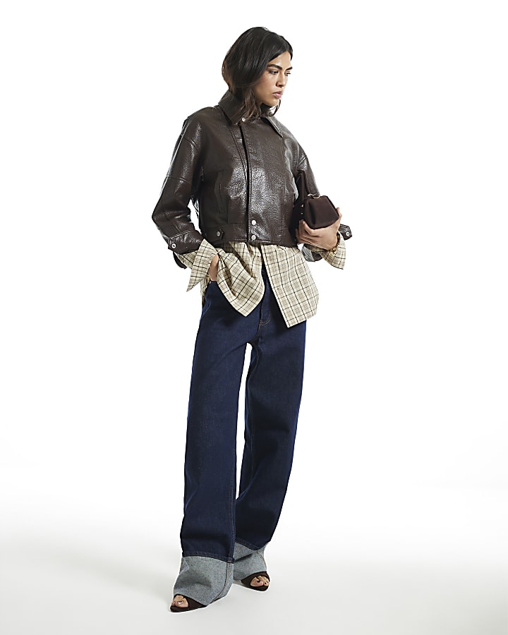 Brown Faux Leather Zip Through Jacket