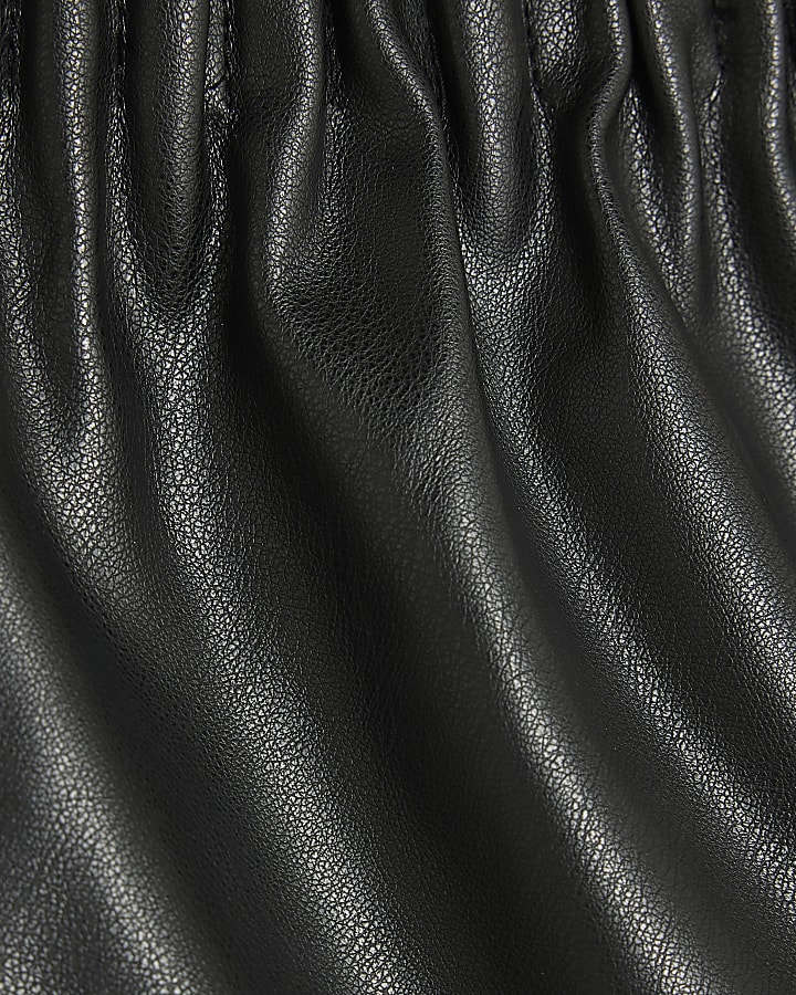 Black Faux Leather Elasticated Runner Shorts
