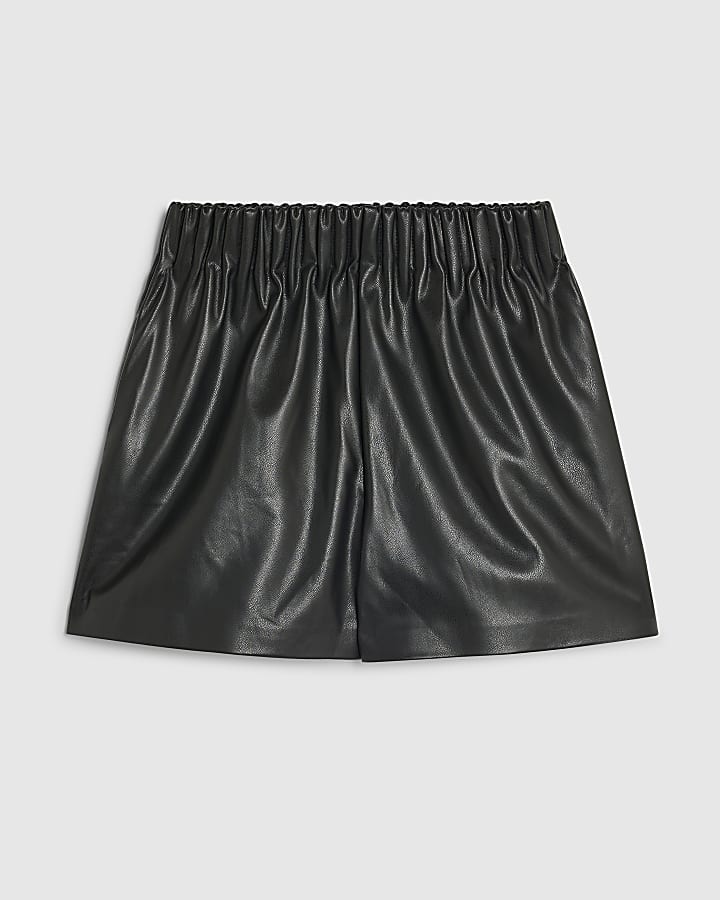 Black Faux Leather Elasticated Runner Shorts