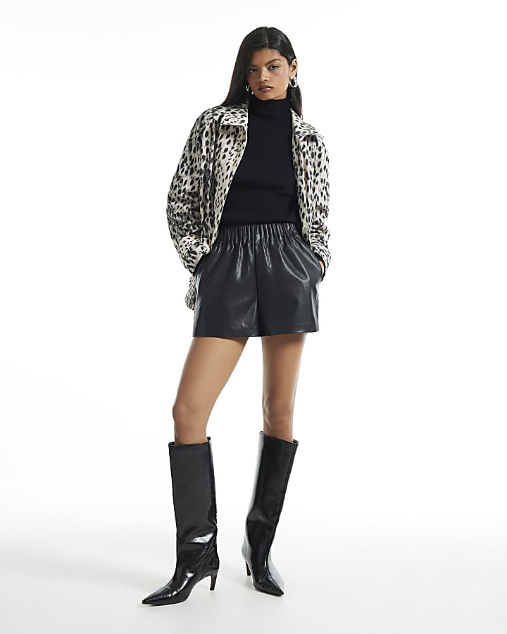 Black Faux Leather Elasticated Runner Shorts