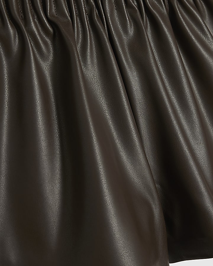 Brown Faux Leather Elasticated Shorts