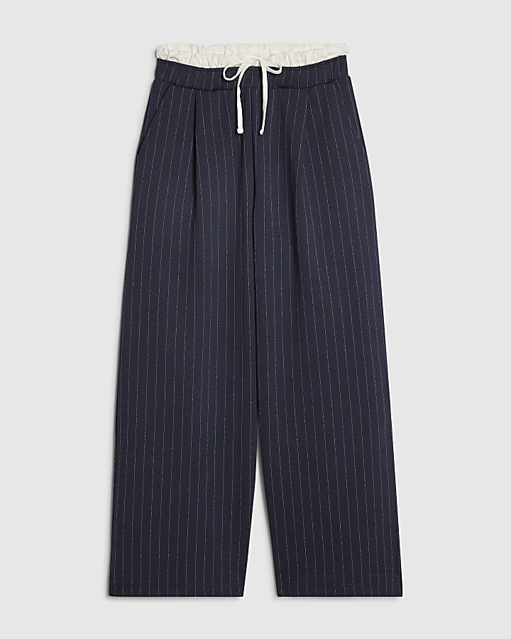 Petite Navy Pinstripe Wide Leg Trousers