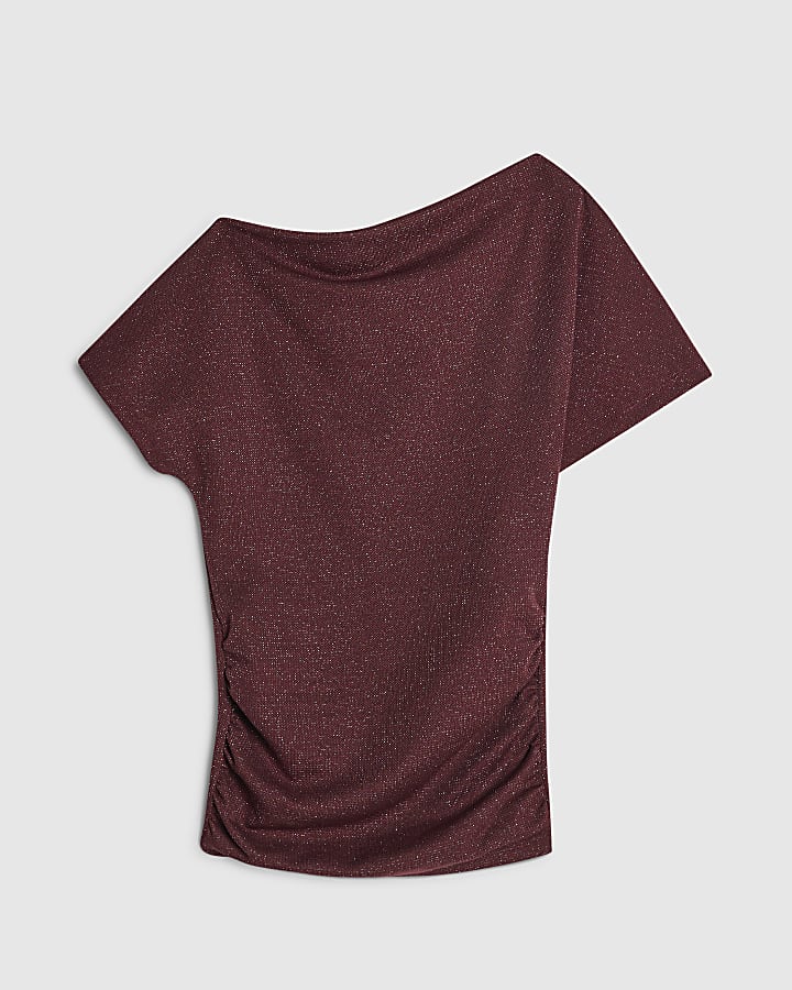 Red Glitter Drape Top