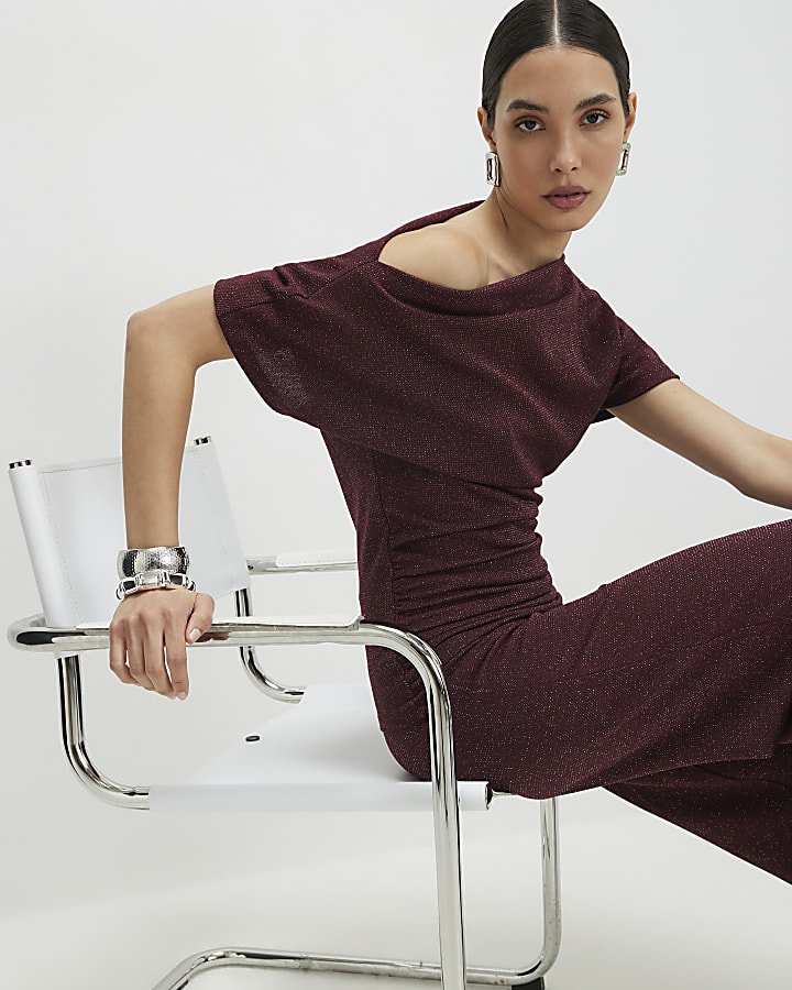 Red Glitter Drape Top