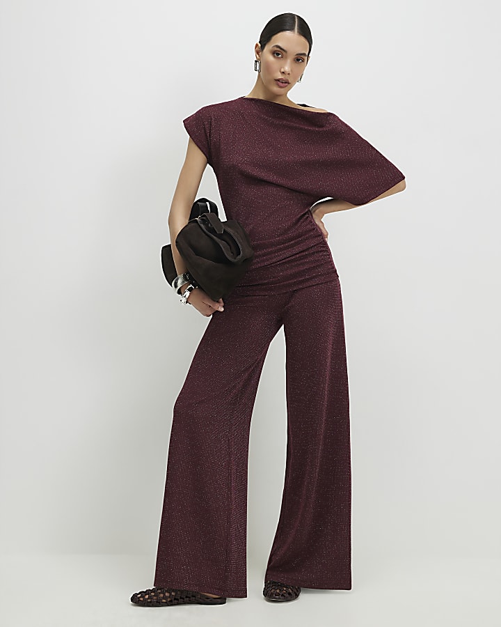 Red Glitter Drape Top