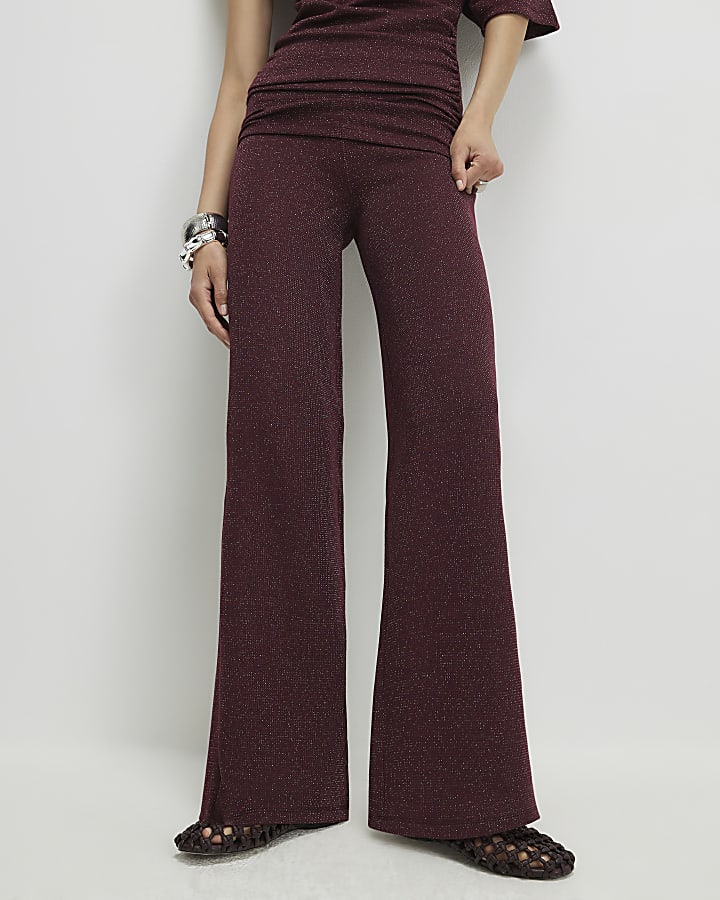 Red Glitter Wide Leg Trousers