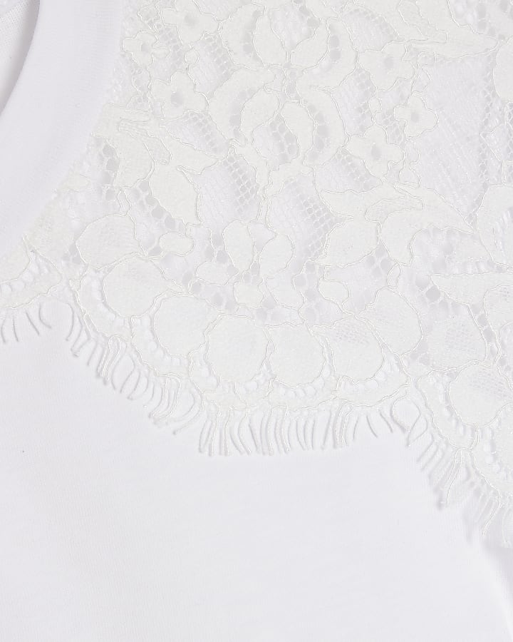 White Short Sleeve Lace Asymmetric Ruched Top
