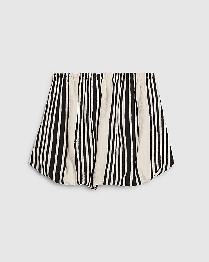 White Striped Bubble Hem Bandeau Top