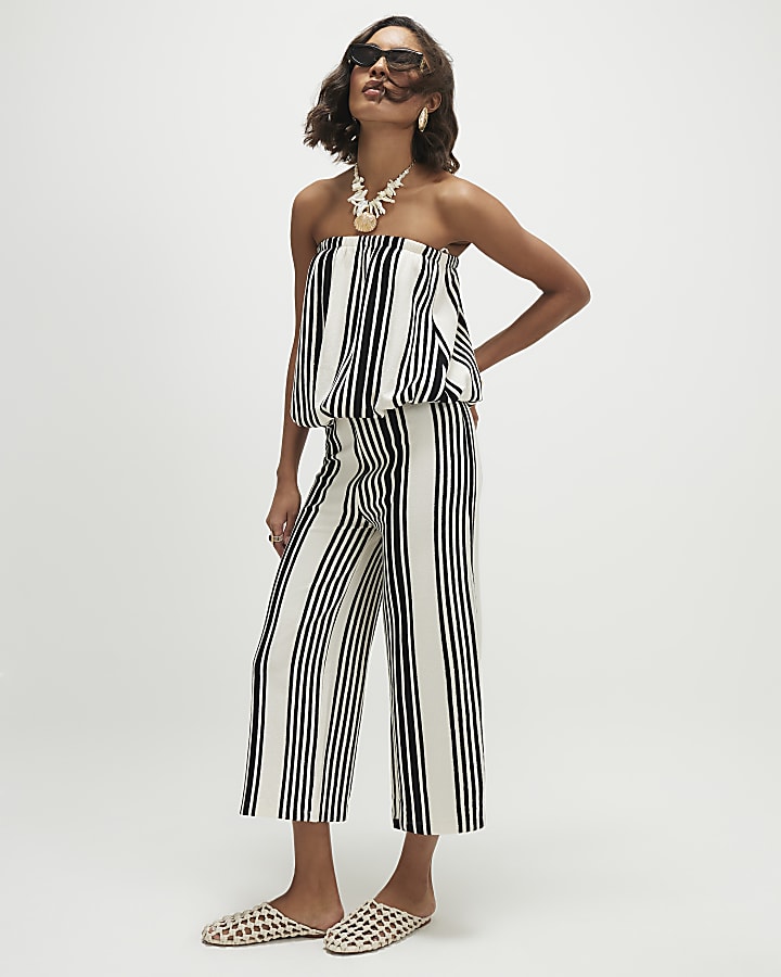 White Striped Bubble Hem Bandeau Top