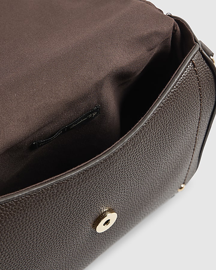 Brown Zip Flap Front Crossbody Bag