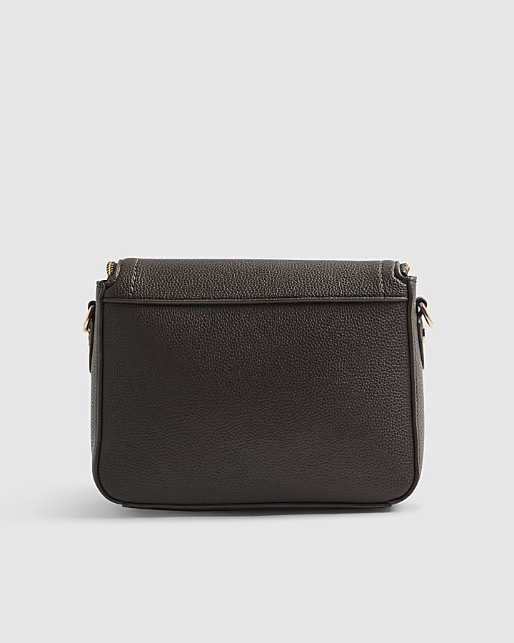 Brown Zip Flap Front Crossbody Bag