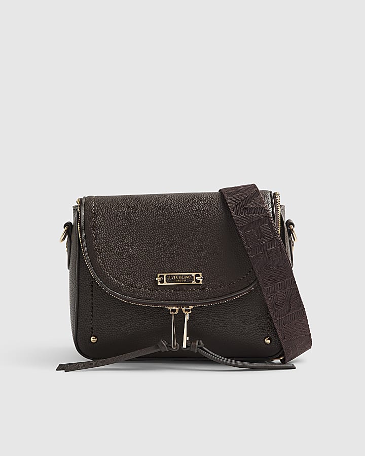 Brown Zip Flap Front Crossbody Bag
