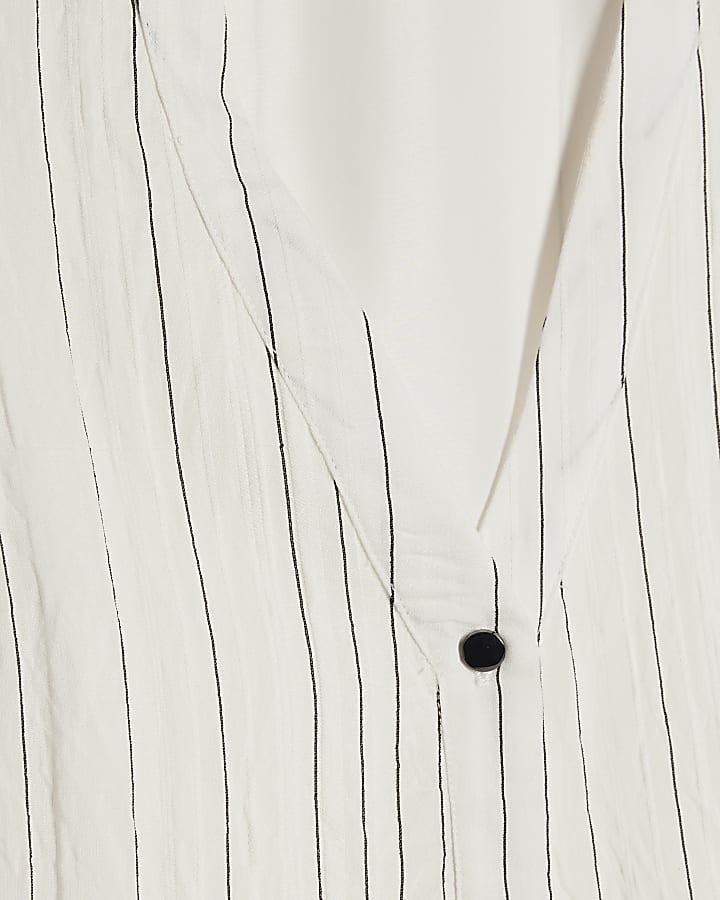 White Stripe V Neck Mini Dress