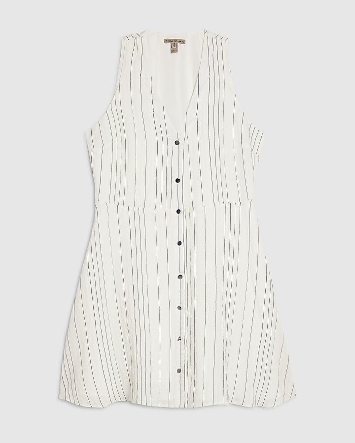 White Stripe V Neck Mini Dress