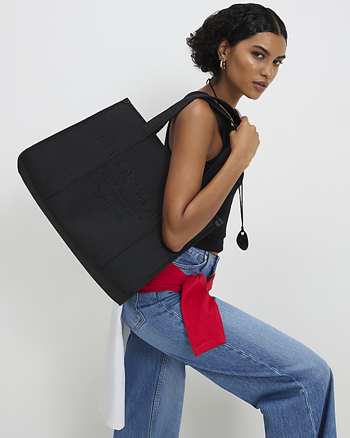 Black Jacquard Embroidered Shopper Bag