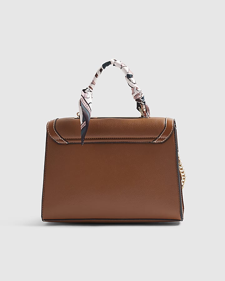 Brown Scarf Handle Tote Bag