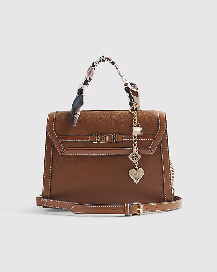 Brown Scarf Handle Tote Bag