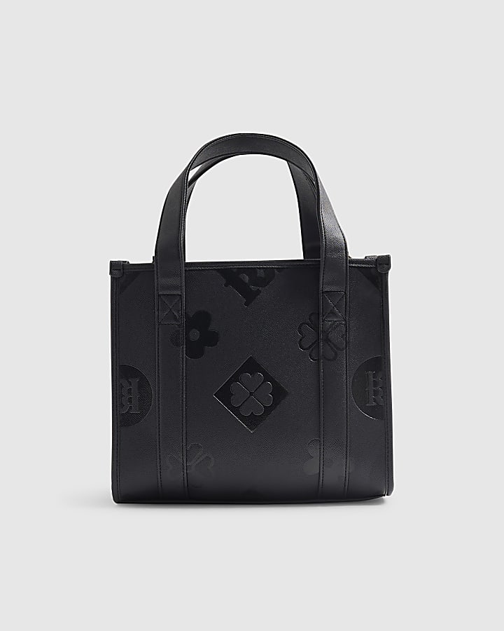 Black Logo Embossed Tote Bag