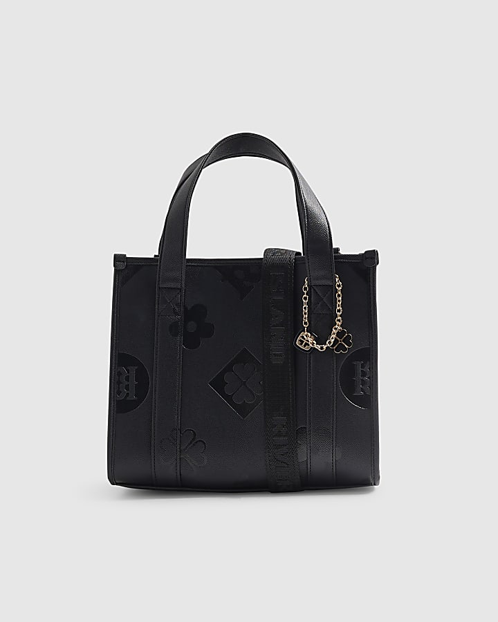 Black Logo Embossed Tote Bag