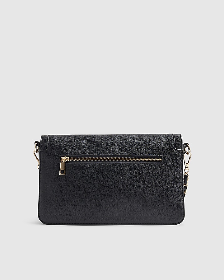 Black RR Flap Front Shoulder Bag