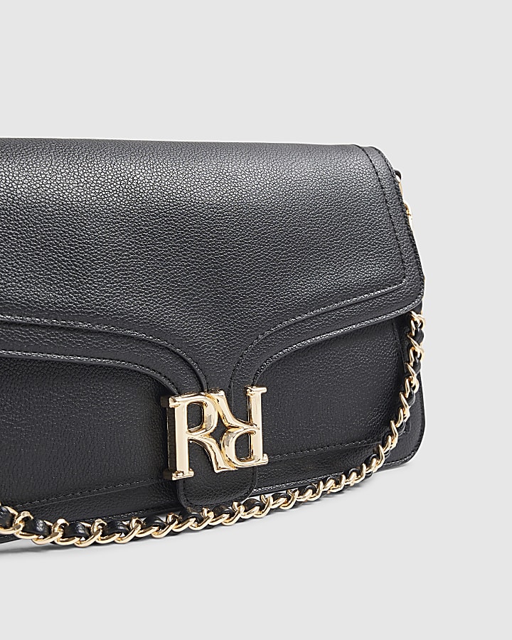 Black RR Flap Front Shoulder Bag