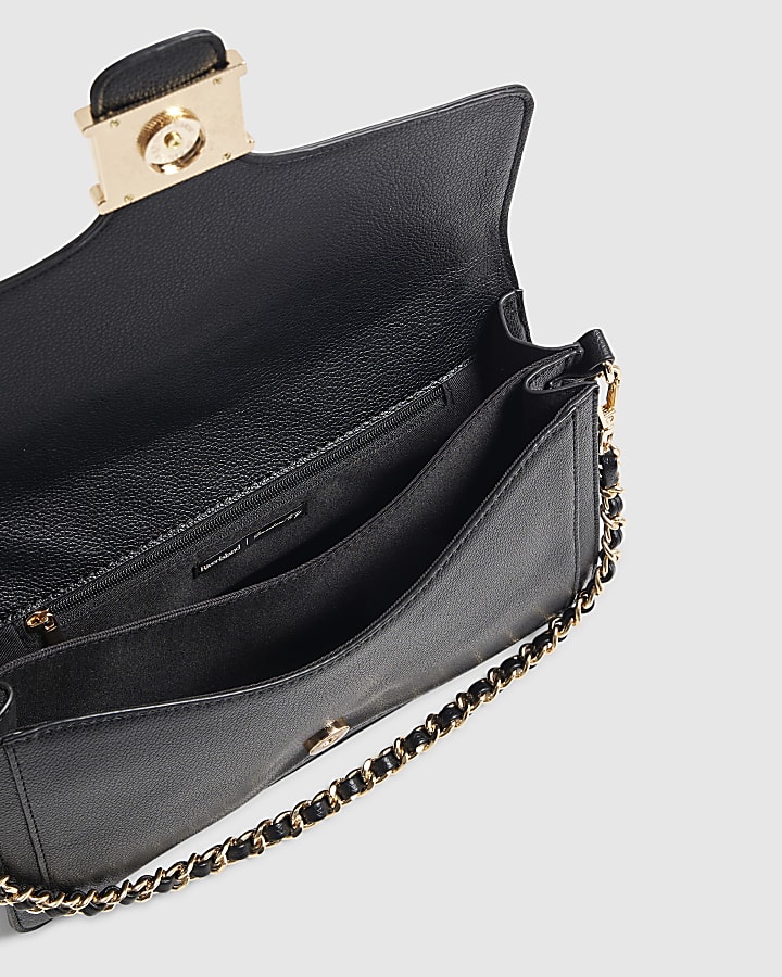 Black RR Flap Front Shoulder Bag