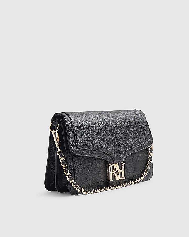 Black RR Flap Front Shoulder Bag