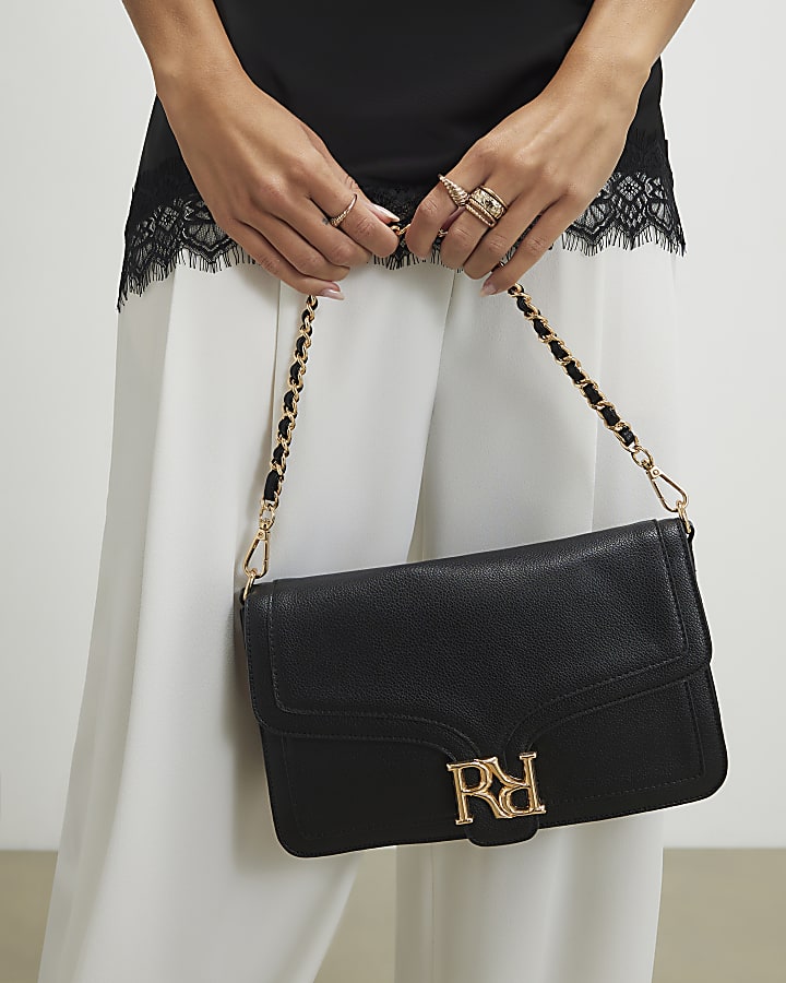 Black RR Flap Front Shoulder Bag