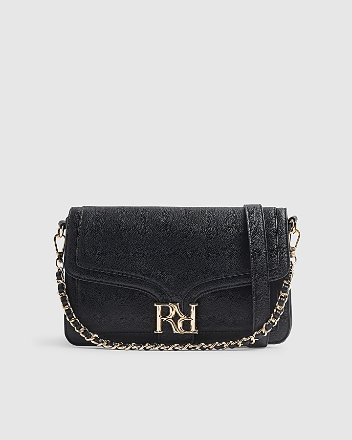 Black RR Flap Front Shoulder Bag