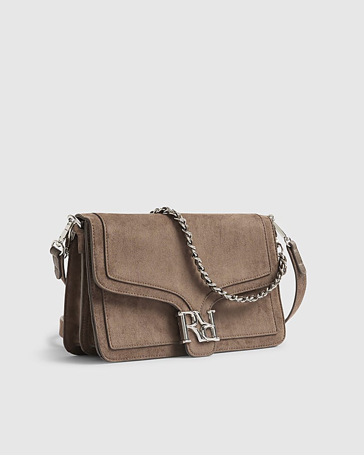 Grey Flap Front Shoulder Bag