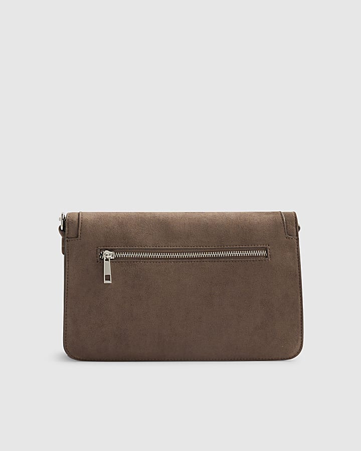 Grey Flap Front Shoulder Bag