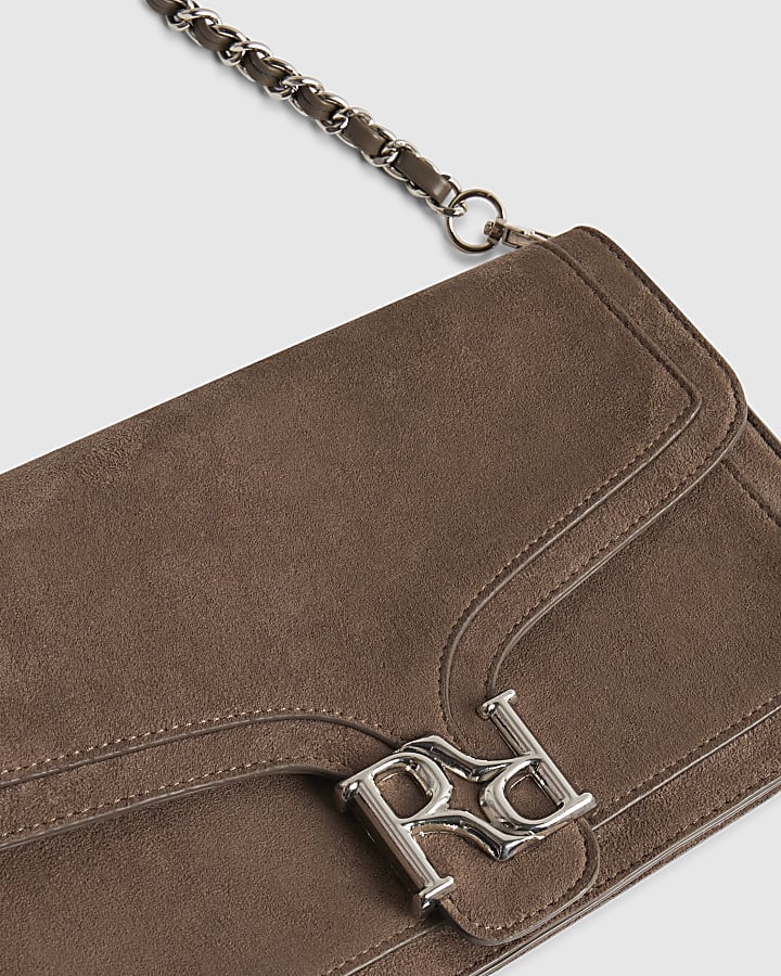 Grey Flap Front Shoulder Bag