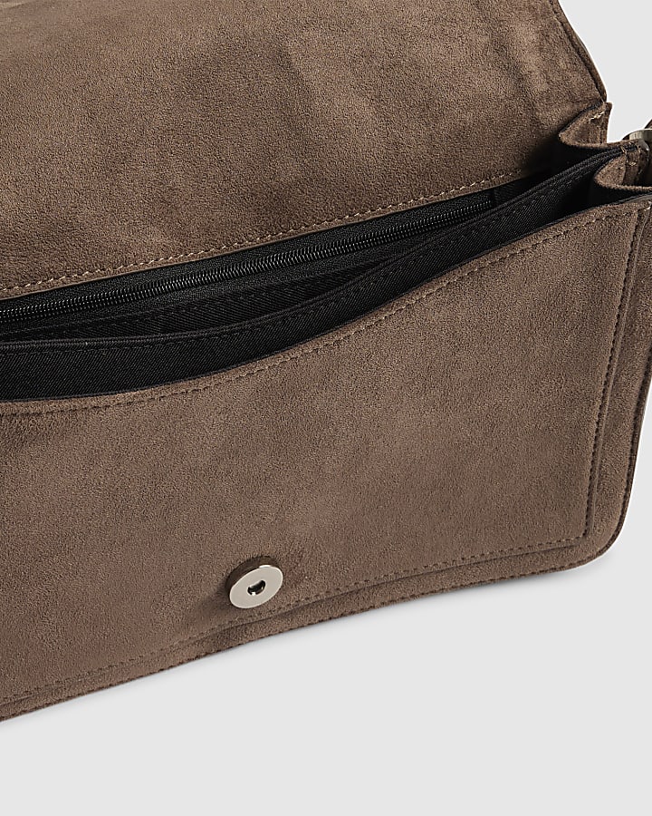 Grey Flap Front Shoulder Bag