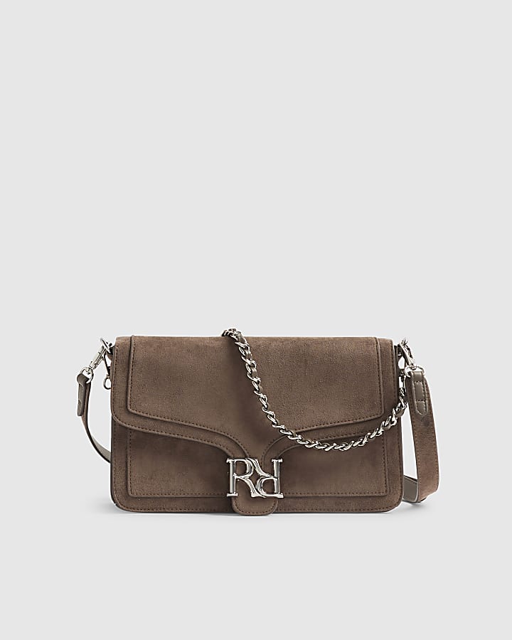Grey Flap Front Shoulder Bag