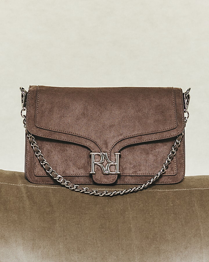 Grey Flap Front Shoulder Bag