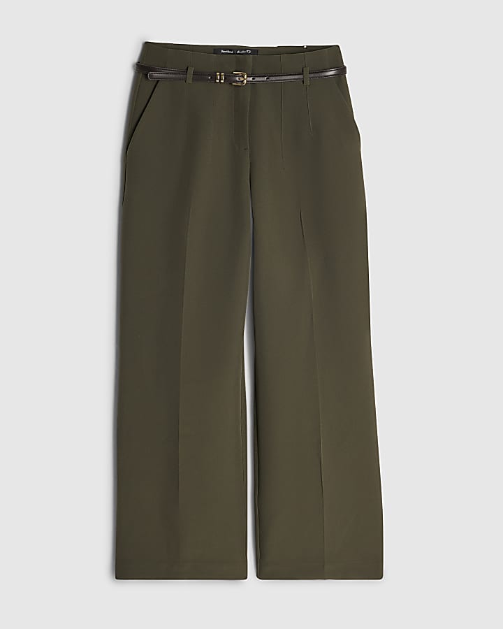 Petite Green Belted Slim Leg Trousers