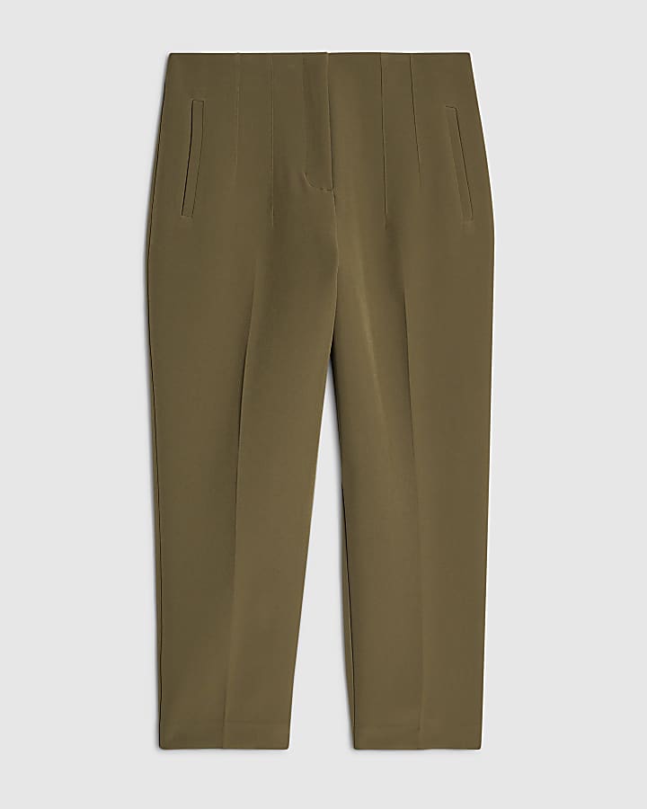 Petite Khaki High Waisted Cigarette Trousers
