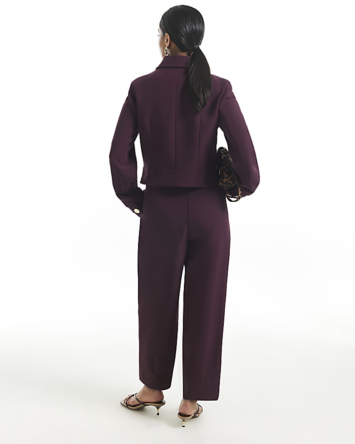 Petite Red Pleat Detail Barrel Leg Trouser