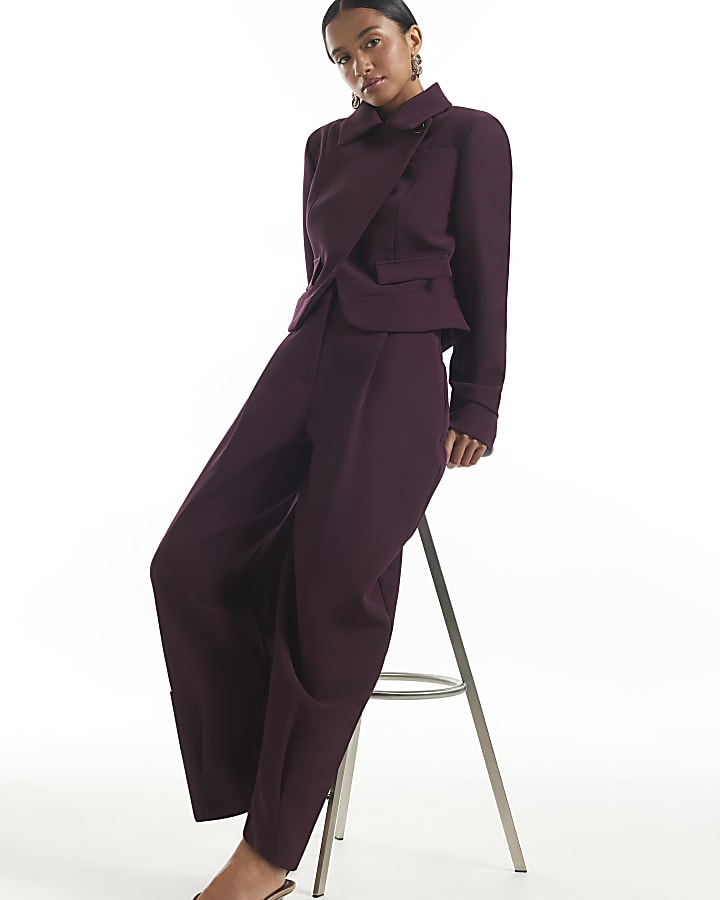 Petite Red Pleat Detail Barrel Leg Trouser