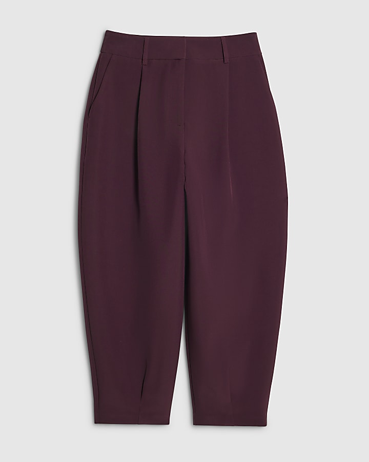 Petite Red Pleat Detail Barrel Leg Trouser