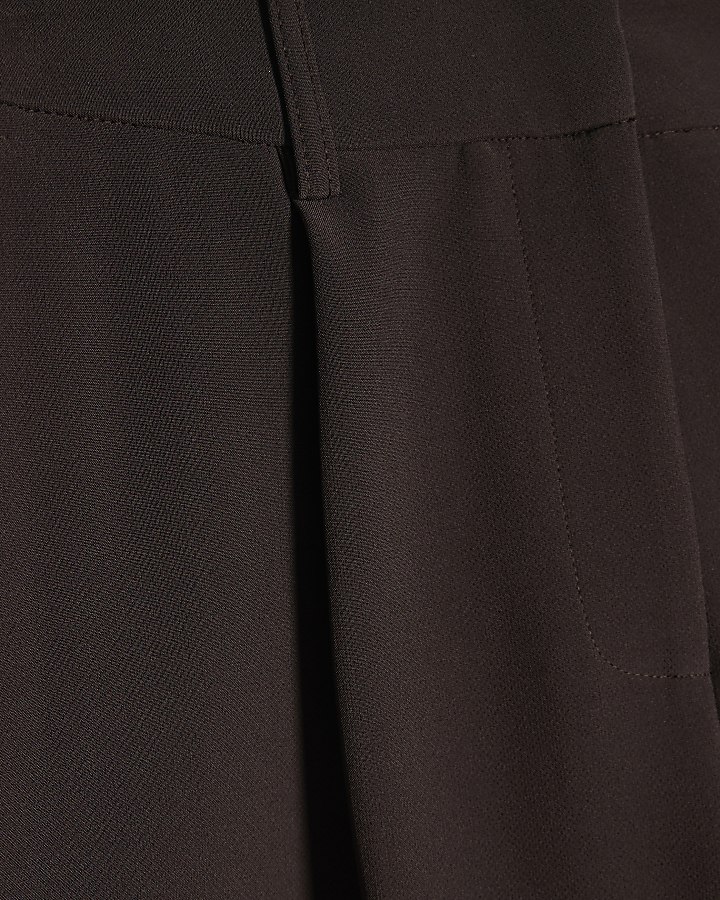 Petite Brown Pleat Detail Barrel Leg Trousers